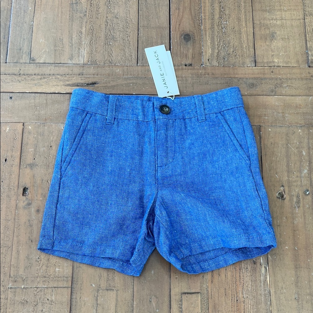 Janie and jack blue flat front linen cotton blend shorts 2T new with tag preppy